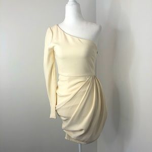 Alice + Olivia One Shoulder Long Sleeve Cream/White Dress